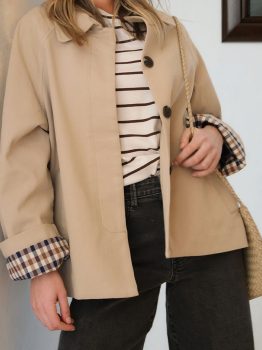 Parchment Plaid Liner Patchwork Single Breasted Trench Coat