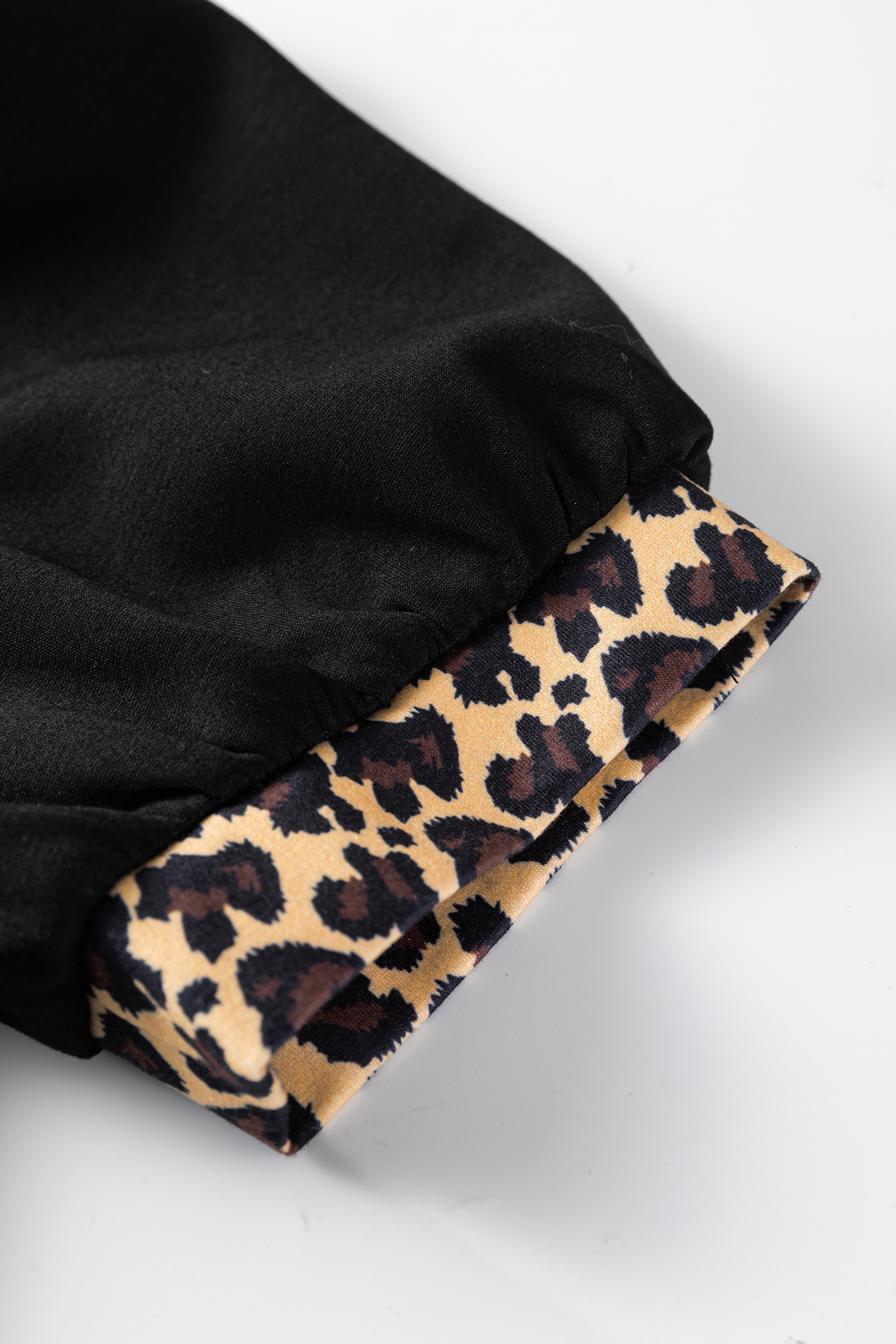 Black Leopard Patchwork Zip Collared Short Puff Sleeve Shift Mini Dress - Image 8