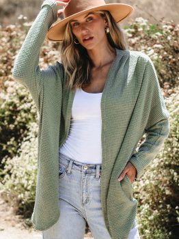 Laurel Green Waffle Knit Open Front Cardigan