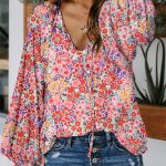 Fiery Red Cakewalk Floral Smocked Blouse