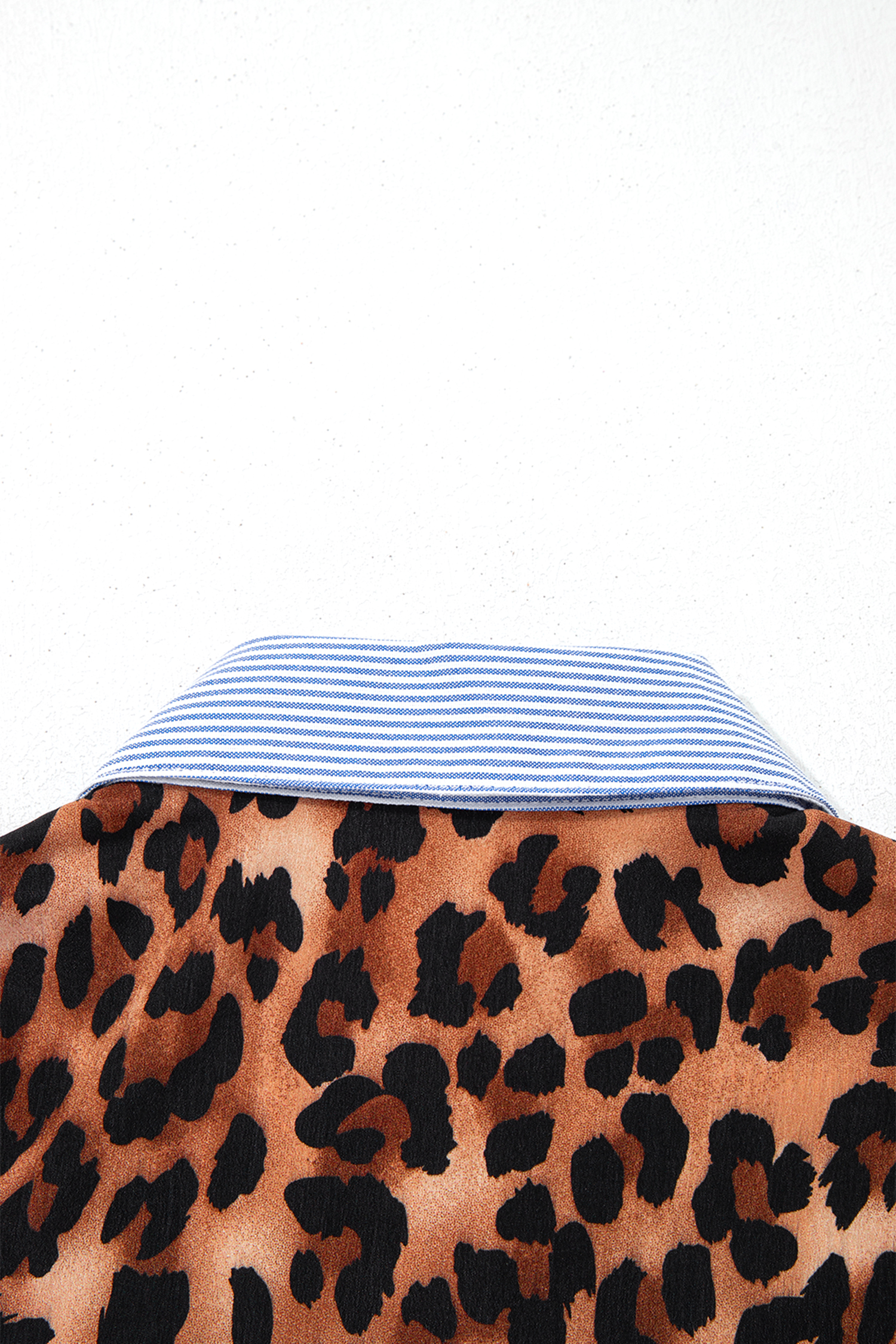 Sky Blue Stripe Contrasted Varsity Stripe Leopard Patchwork Button Down Shirt - Image 8