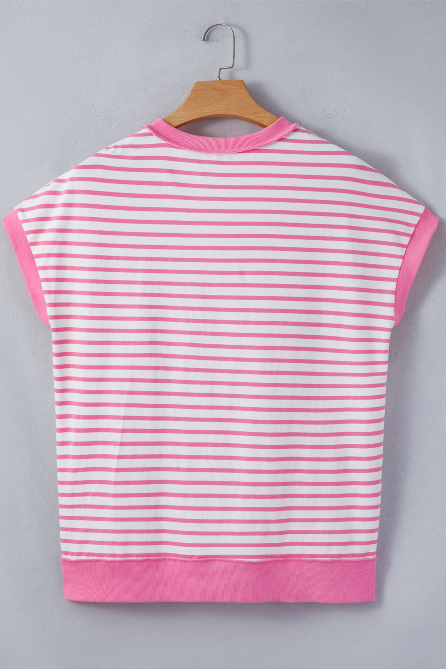 Pink Stripe Half Placket High Low Short Sleeve Top - Image 4