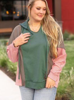Breen Plus Size Colorblock Patchwork V Neck Hoodie