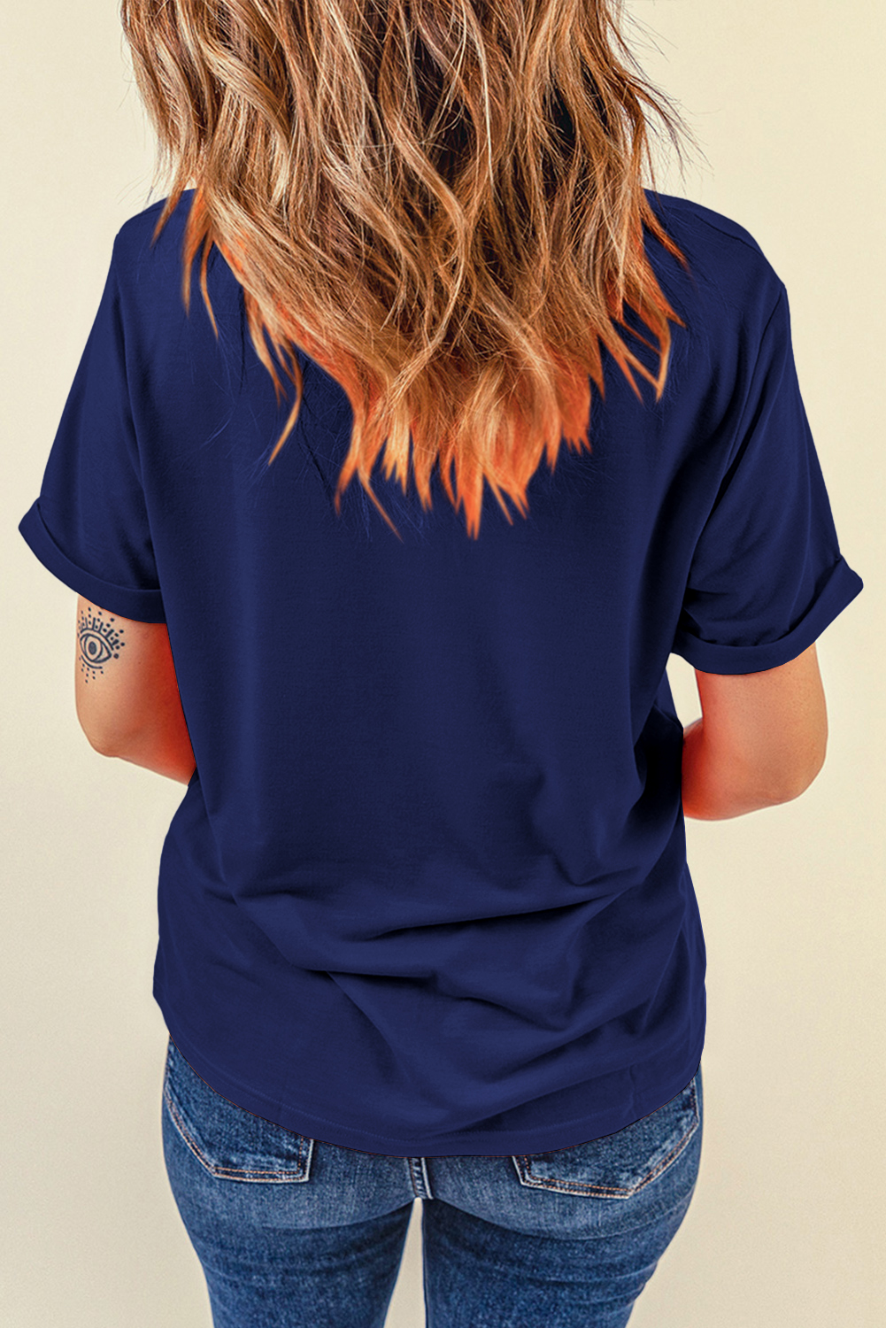 Blue Casual Plain Crew Neck Tee - Image 2