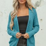 Lapis Mix Pattern Hollowed Knit Open Front Cardigan