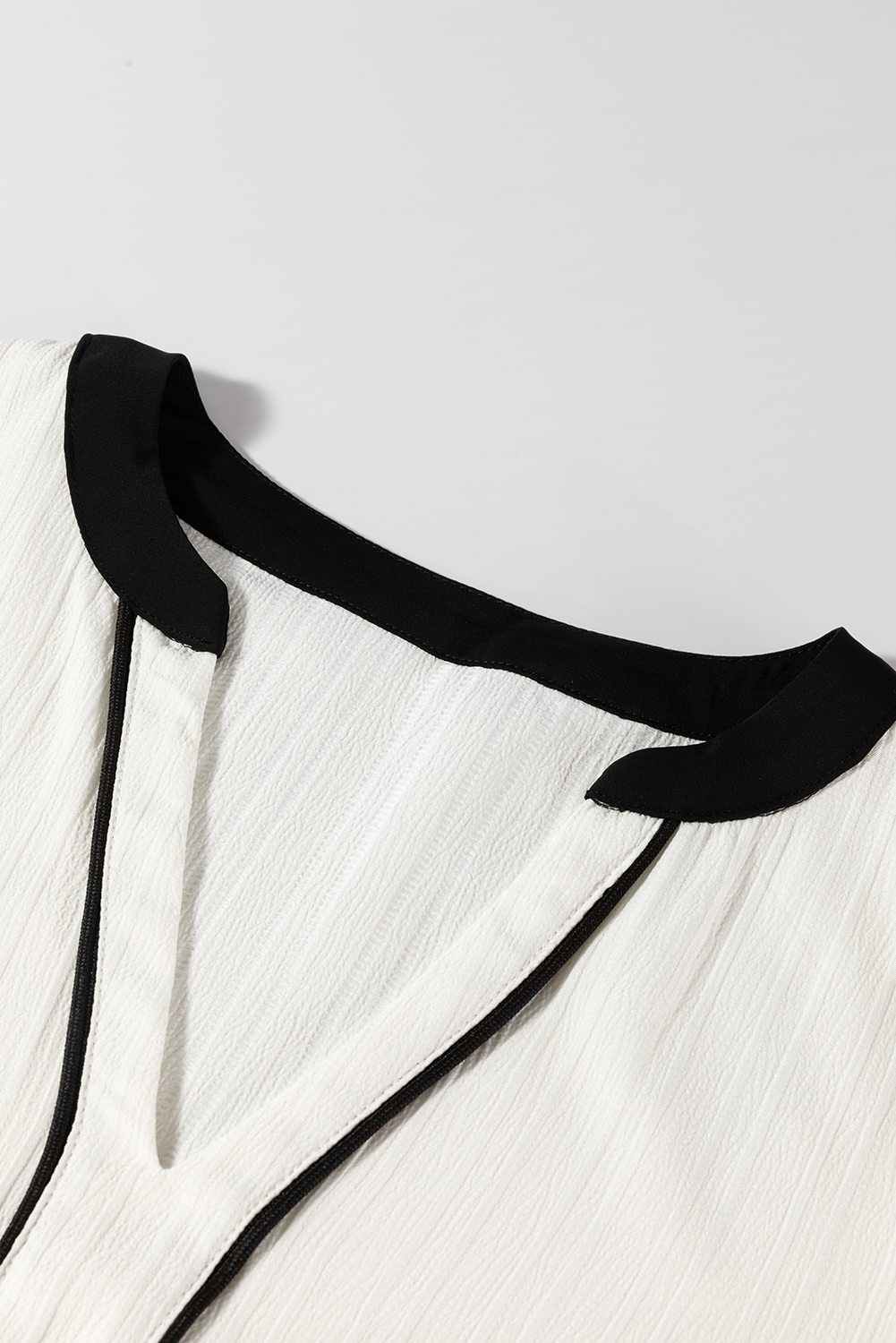 White Textured Colorblock V Neck Elegant Blouse - Image 8