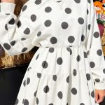 White Polka Dot Printed Long Sleeve Flared Mini Dress