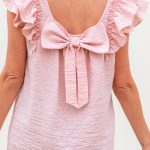 Gossamer Pink Textured Bow Knot Frilled Butterfly Sleeve Blouse