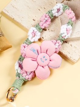 Pink Flower Decor Daisy Crochet Phone Strap