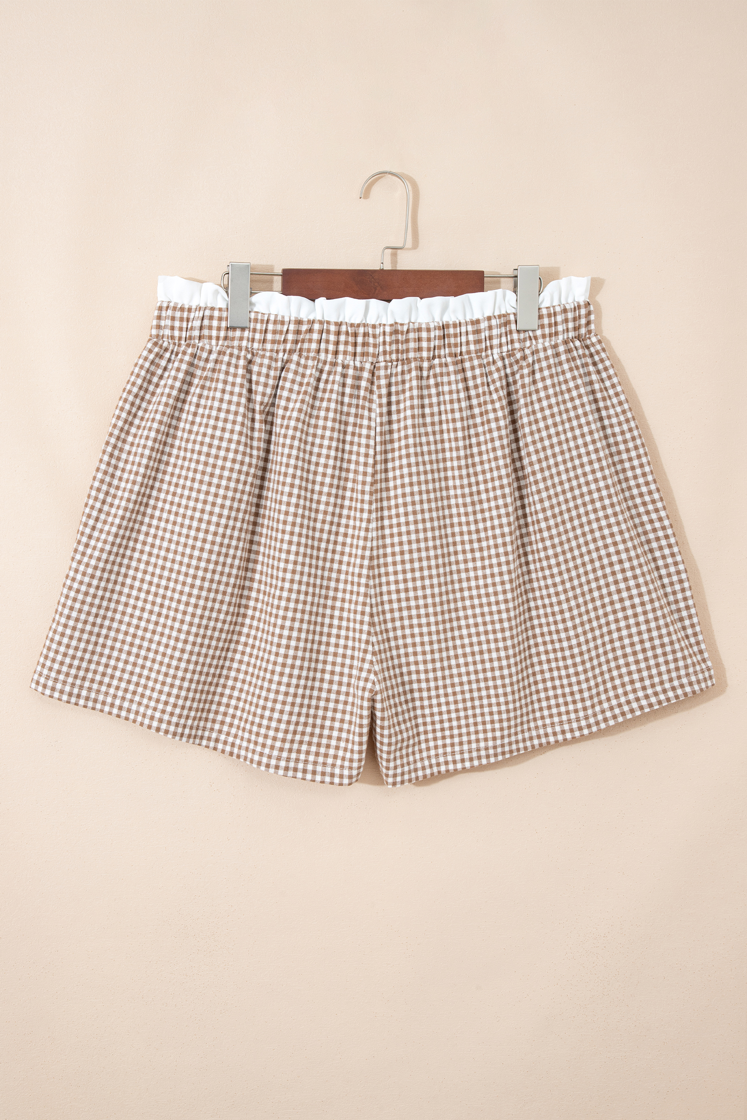 Khaki Contrast Trim Plaid Print Plus Size Shorts - Image 6