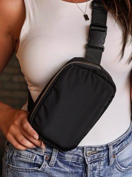 Black Waterproof Zipped Crossbody Chest Bag 20*5*14cm