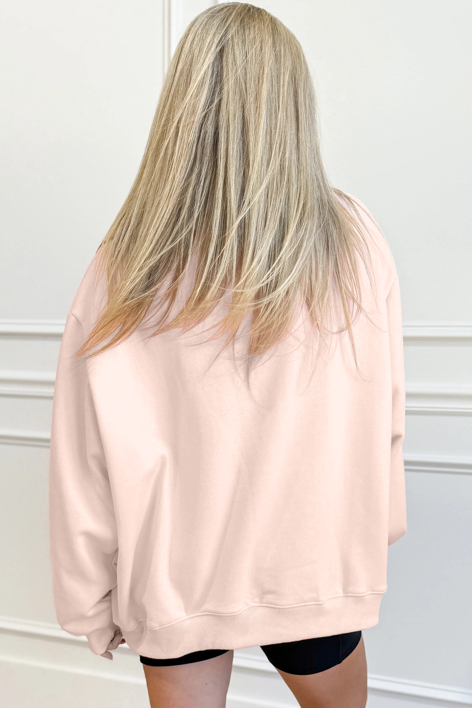 Light Pink Oversize Blessed Embroidered Mock Neck Sweatshirt - Image 2