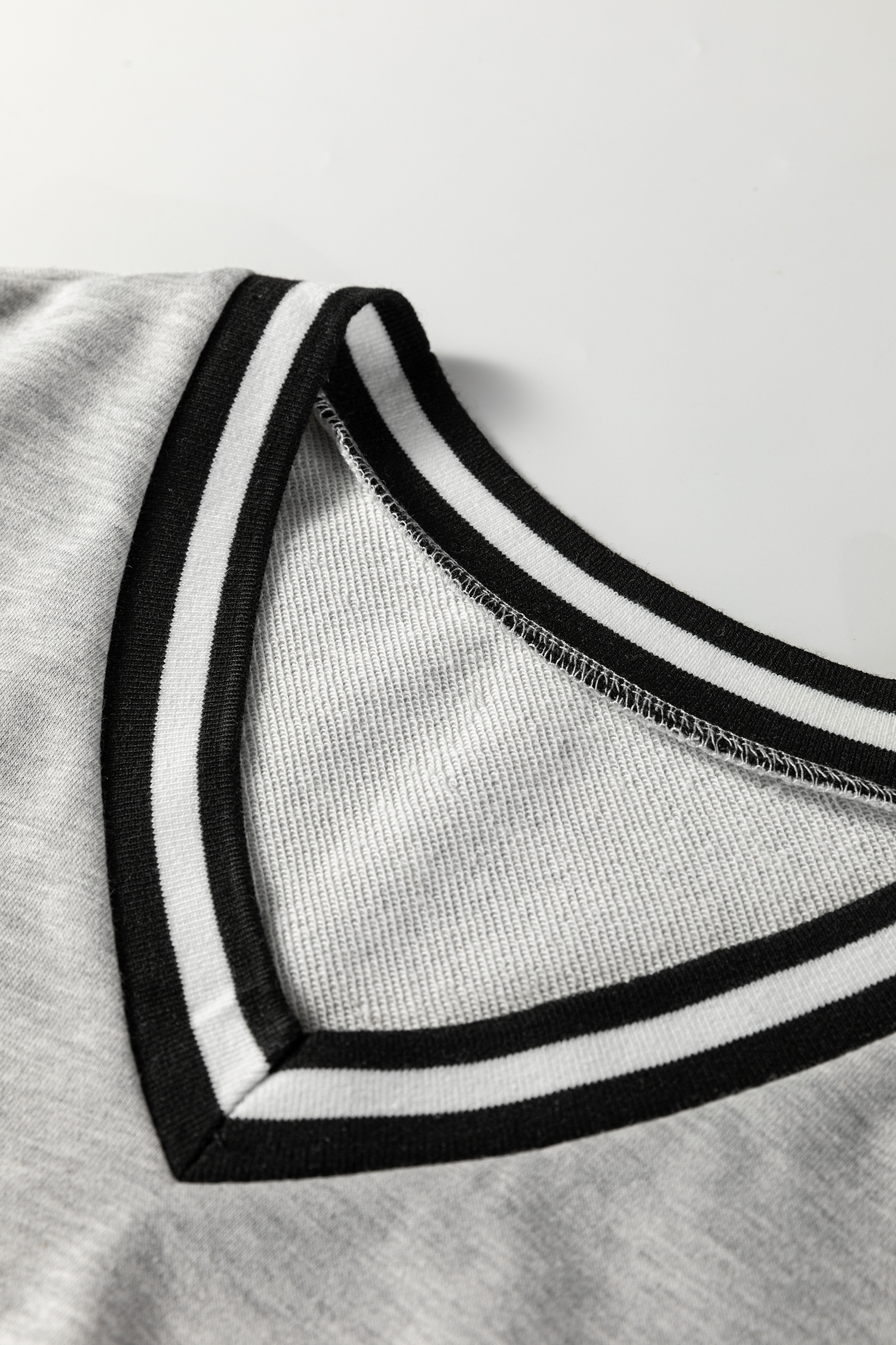 Light Grey Striped Trim V Neck Long Sleeve Preppy T Shirt Dress - Image 7