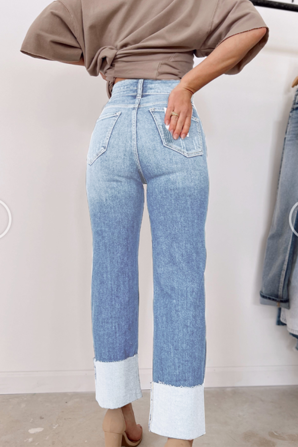 Sky Blue High Waist Distressed Straight Leg Jeans - Image 2