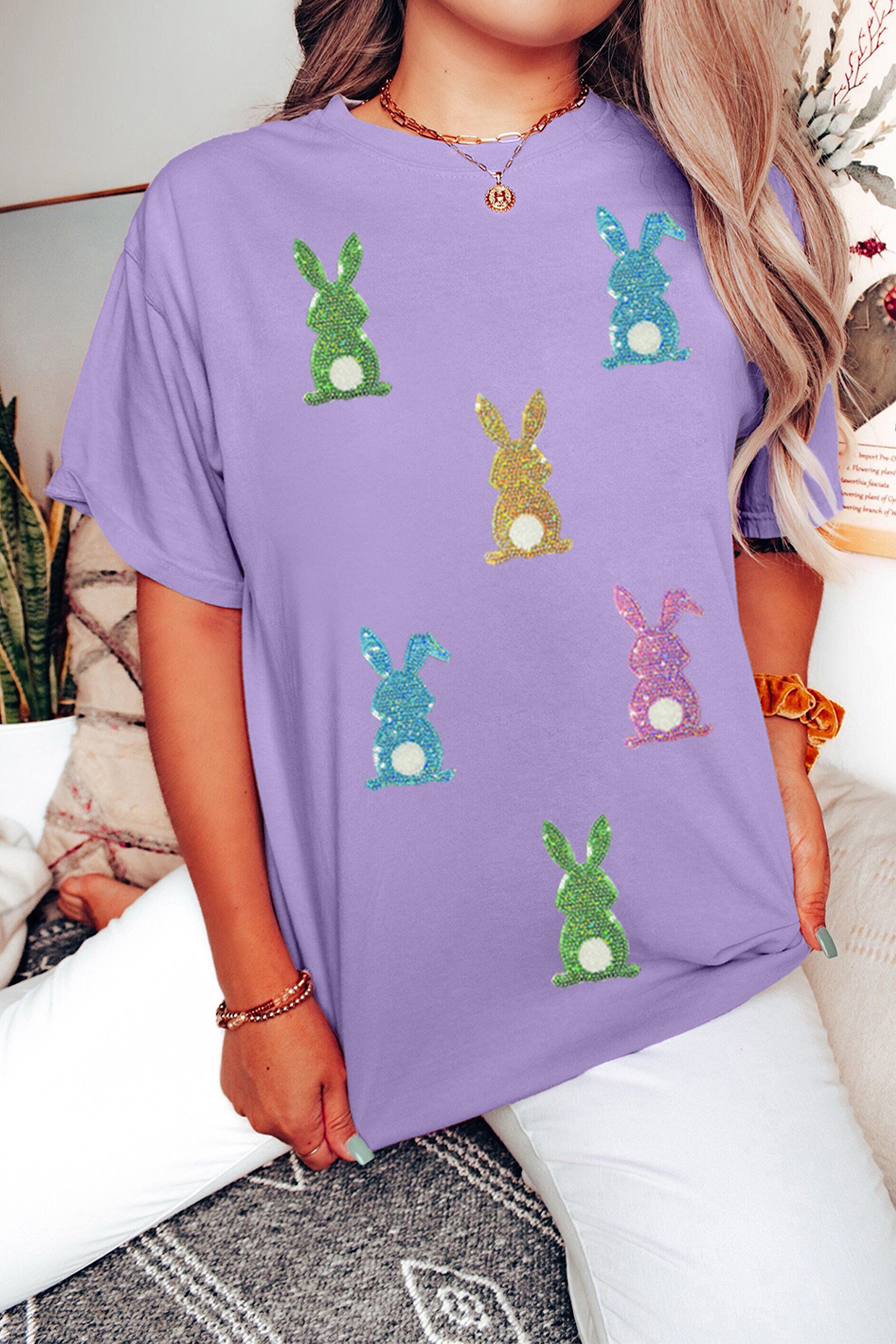 Wisteria Sequin Easter Bunny Patched Tee - Image 5