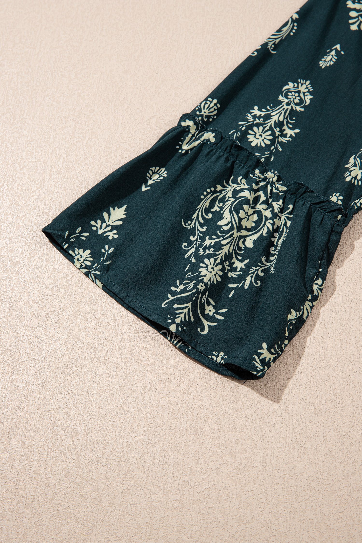 Blue Boho Floral Print Lettuce Trim 3/4 Sleeve Mini Dress - Image 7