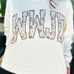 White WWJD Camo Letter Printed Long Sleeve Top