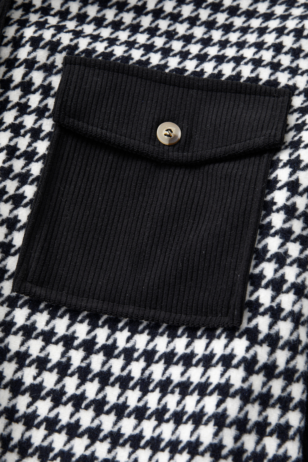 Black Houndstooth Corduroy Patchwork Flap Pocket Shacket - Image 8