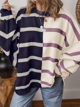 Blue Stripe Colorblock Oversized Sweater