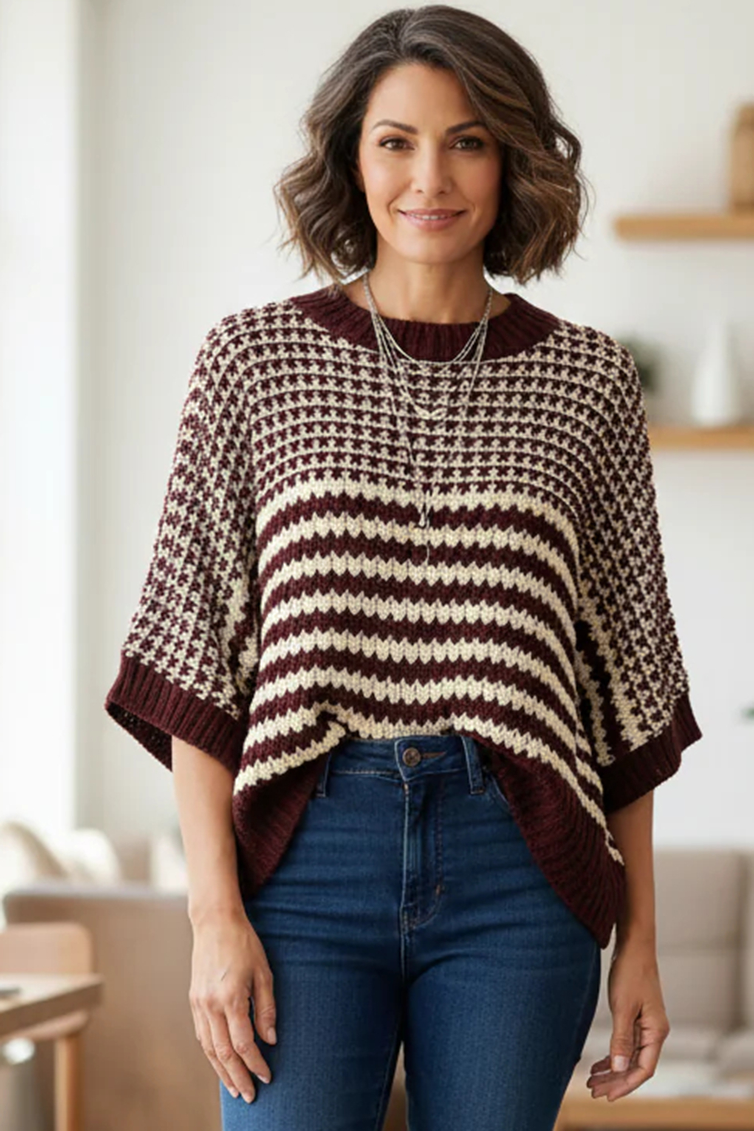 Red 3/4 Draped Sleeve Slouchy Sweater - Image 4