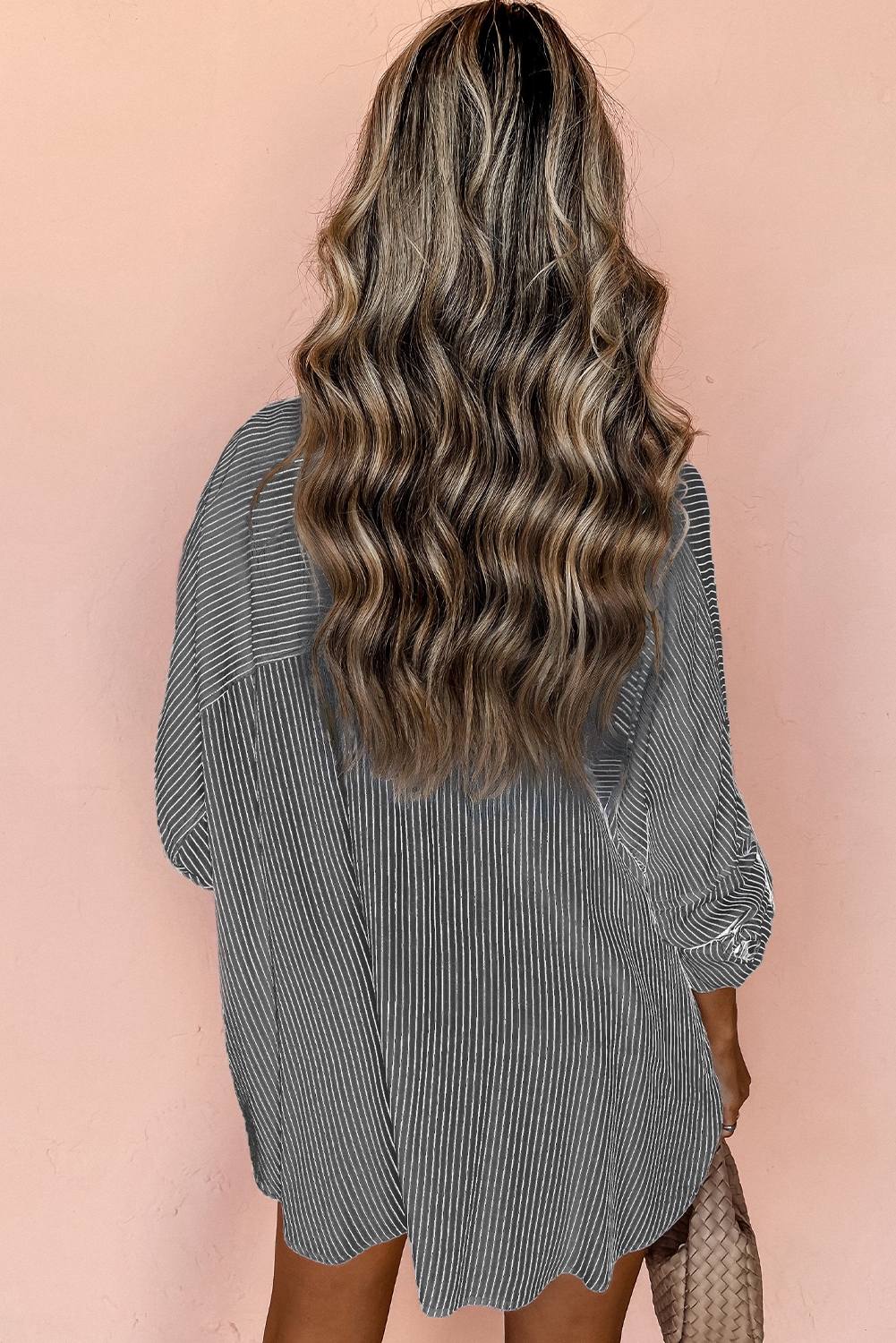 Black Roll-Tab Sleeve Pocketed Long Shirt - Image 2