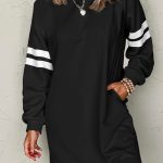 Black Varsity Contrast Banded Sleeve Shift Sweatshirt Dress