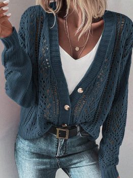 Real Teal Open Knit Drop Shoulder Sweater Cardigan