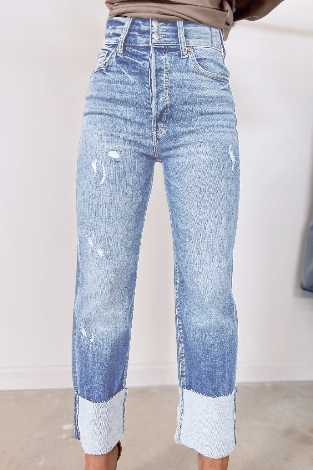 Sky Blue High Waist Distressed Straight Leg Jeans - Image 3