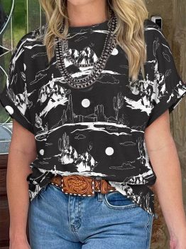 Black Desert Sand Print Short Sleeve Knit Top