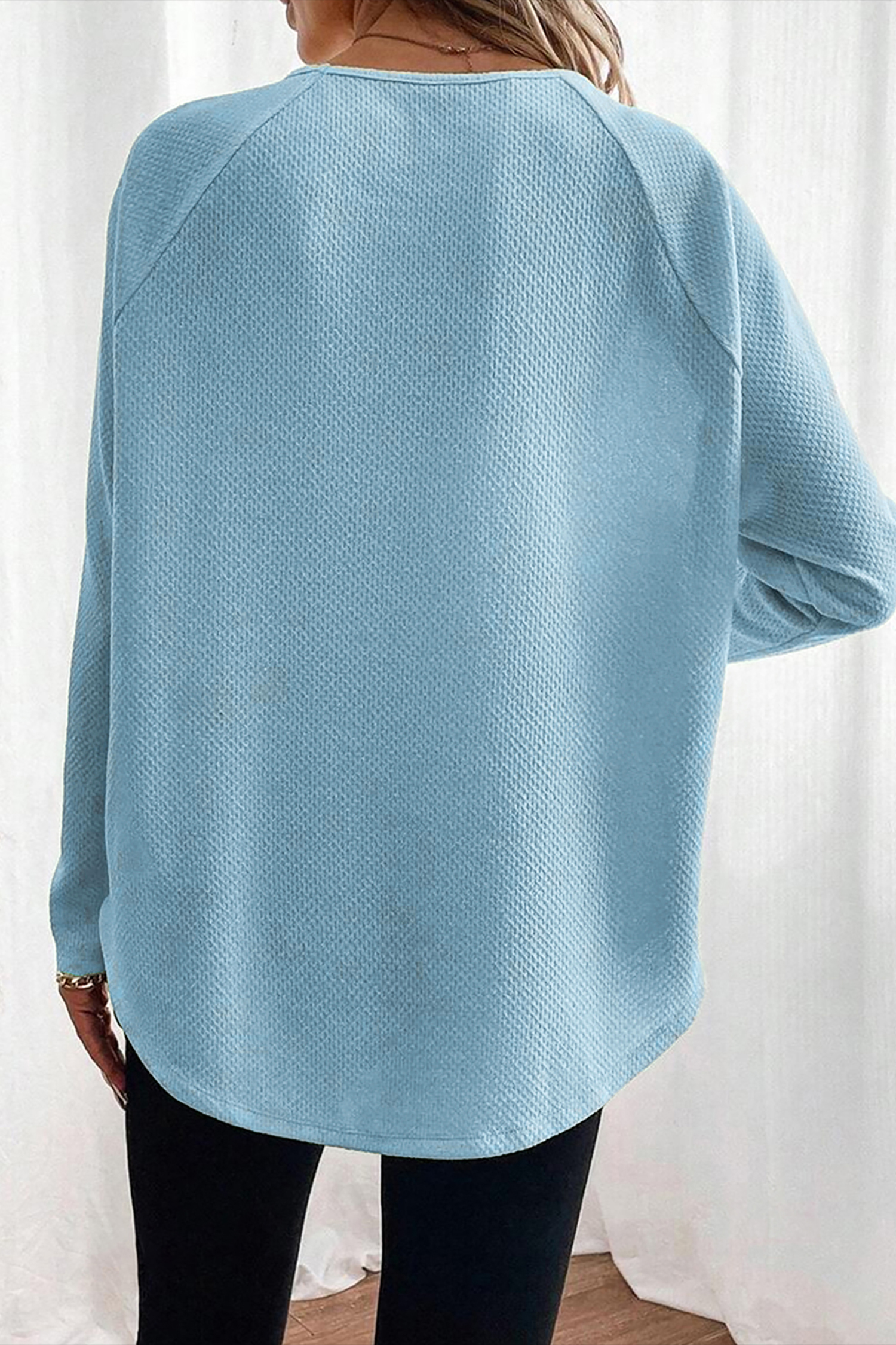 Myosotis Textured Raglan Sleeve Knit Loose Top - Image 2
