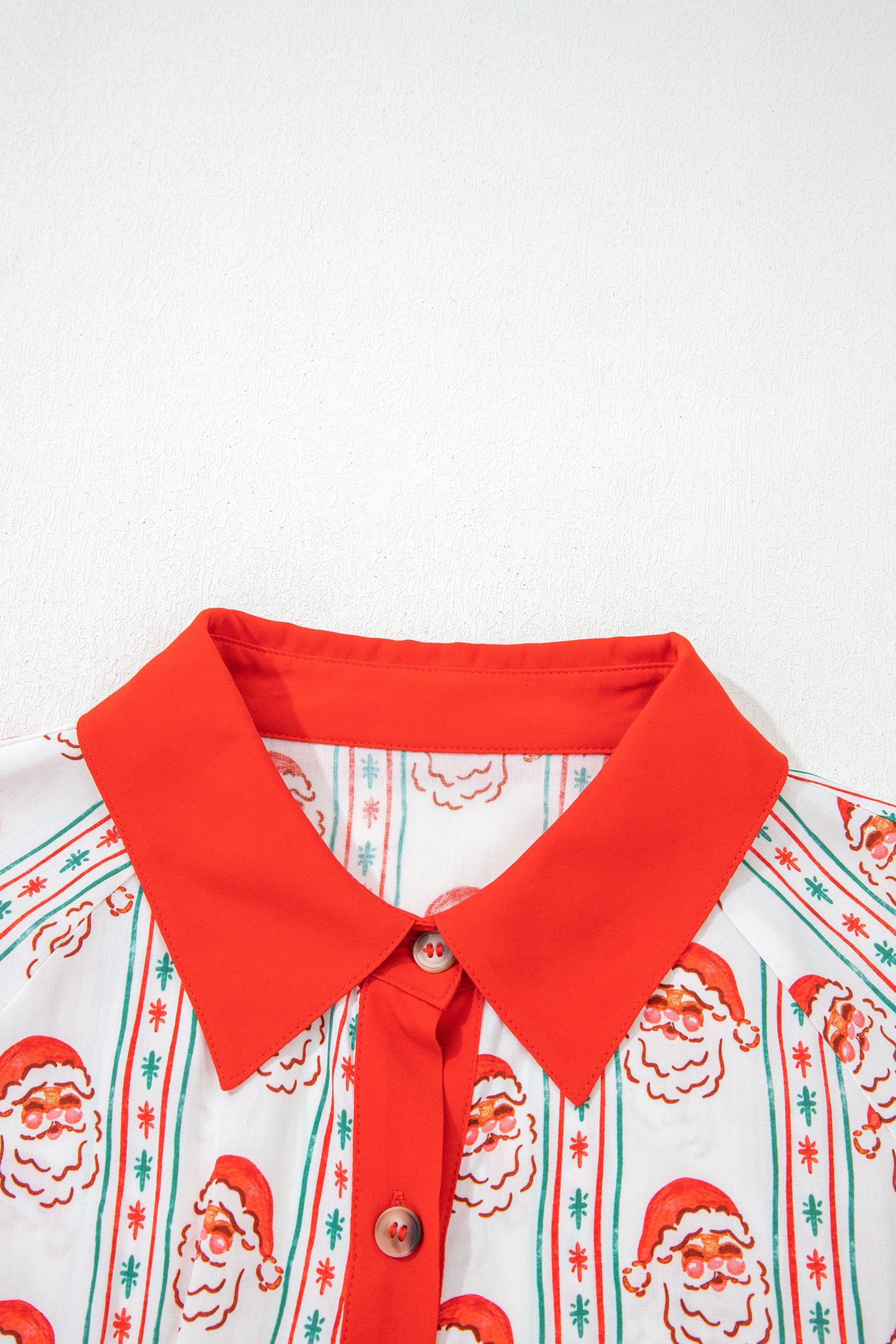 White Father Christmas Contrast Collar Button Front Long Sleeve A-line Mini Dress - Image 8