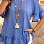 Dusk Blue Ruffled Short Sleeve Plus Size Casual Blouse