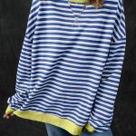 Blue Stripe Oversized Contrast Trim Pullover Sweatshirt