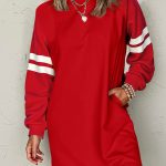 Fiery Red Varsity Contrast Banded Sleeve Shift Sweatshirt Dress