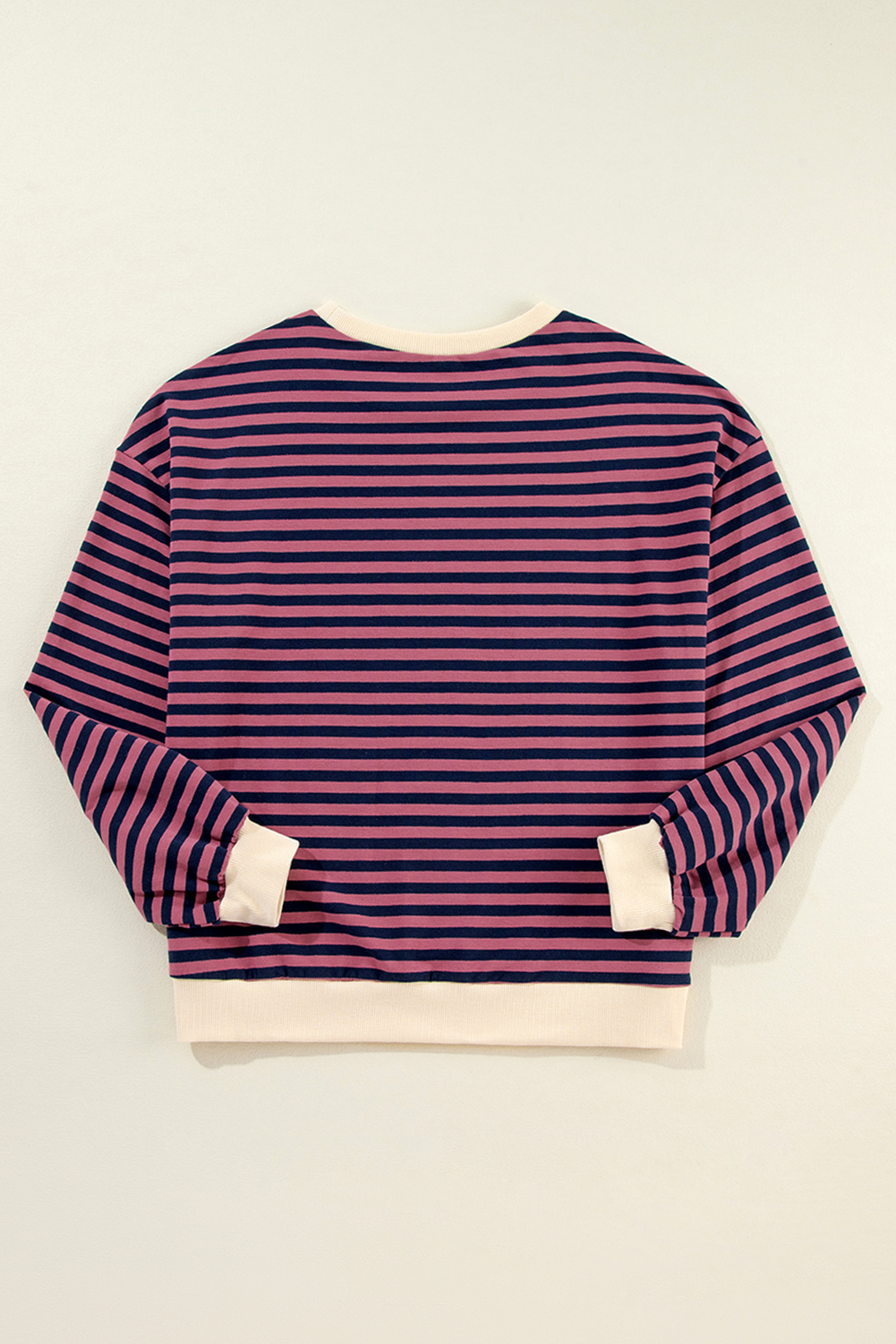 Red Stripe Oversized Contrast Trim Pullover Sweatshirt - Image 8