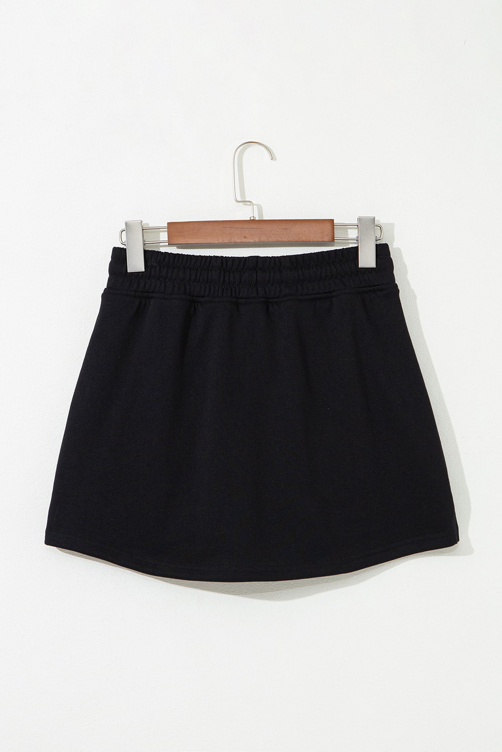 Black French Terry Drawstring Elastic Waistband Mini Skort with Pockets - Image 7
