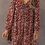 Red Floral Print Sweetheart Neck Shirred Back Mini Dress