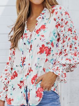 Fiery Red Cakewalk Floral Smocked Blouse