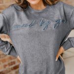 High-rise saved by grace Letter Embroidery Mineral Wash Loose Sweatshirt