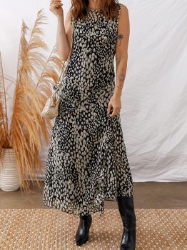 Black Printed Sleeveless Maxi Dress