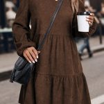 Dark Brown Lantern Sleeve Tiered Mini Dress