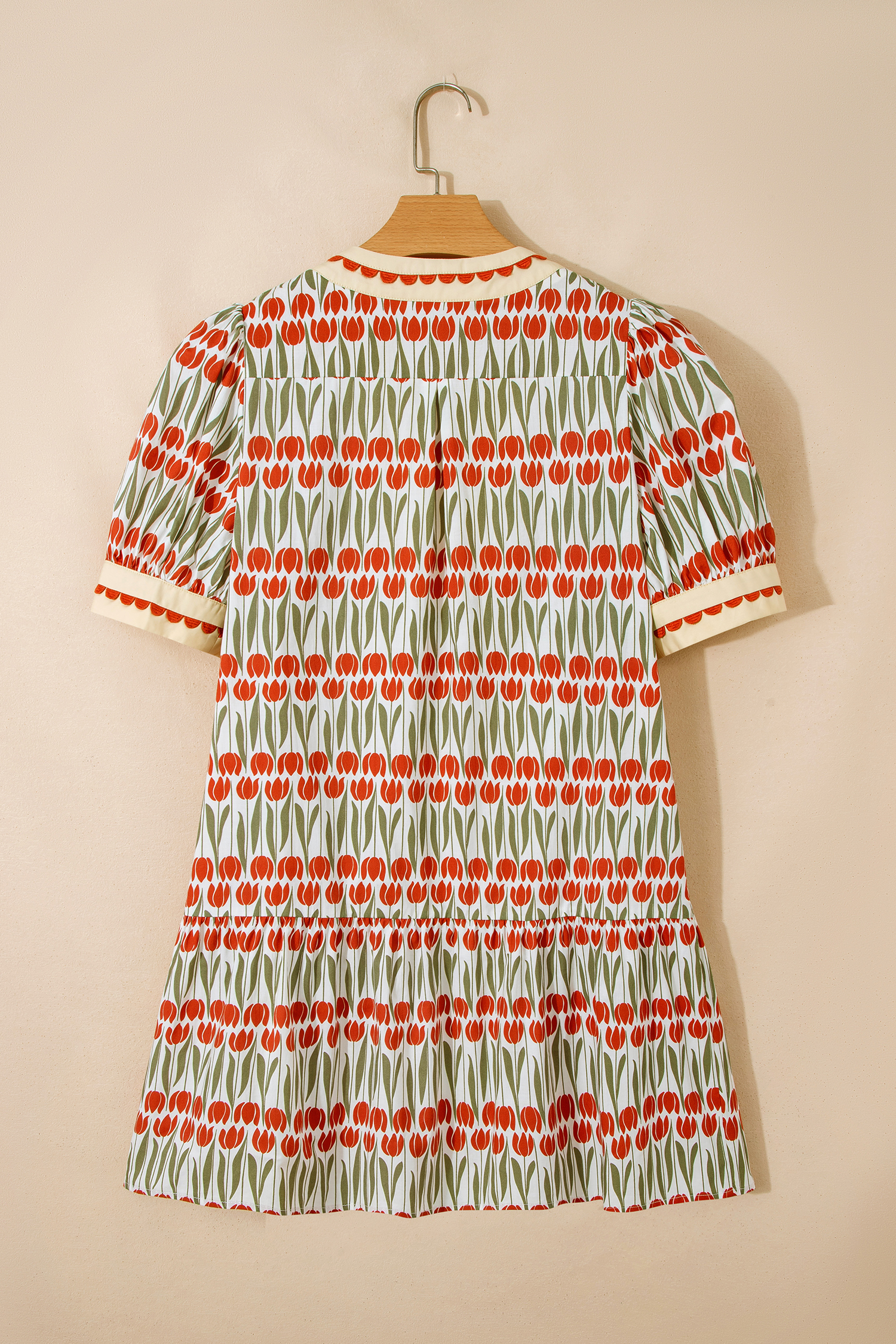 White Tulip Floral Print Cotton Puff Short Sleeve Mini Dress - Image 6