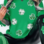 Bright Green St Patricks Sequined Clover Pattern T Shirt
