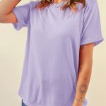 Orchid Petal Casual Plain Crew Neck Tee