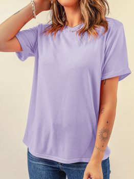 Orchid Petal Casual Plain Crew Neck Tee