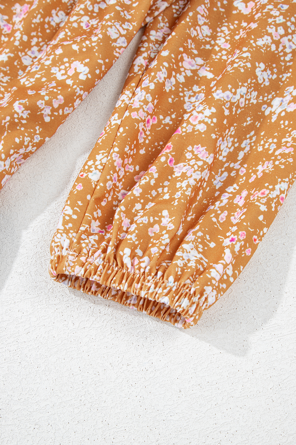 Blue Floral Color Block Patchwork Ruffled Hem Round Neck Blouse - Image 7