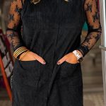 Black Plus Size Corduroy Patch Pocket Sleeveless Mini Dress