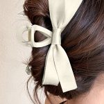 White Bow Decor Large Hair Claw Clip
