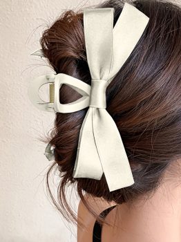 White Bow Decor Large Hair Claw Clip