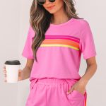 Bonbon Striped Patch Front Casual Tee